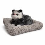 Cozy plush cat on pet bed