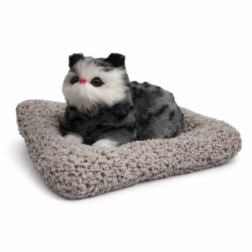 Cozy plush cat on pet bed