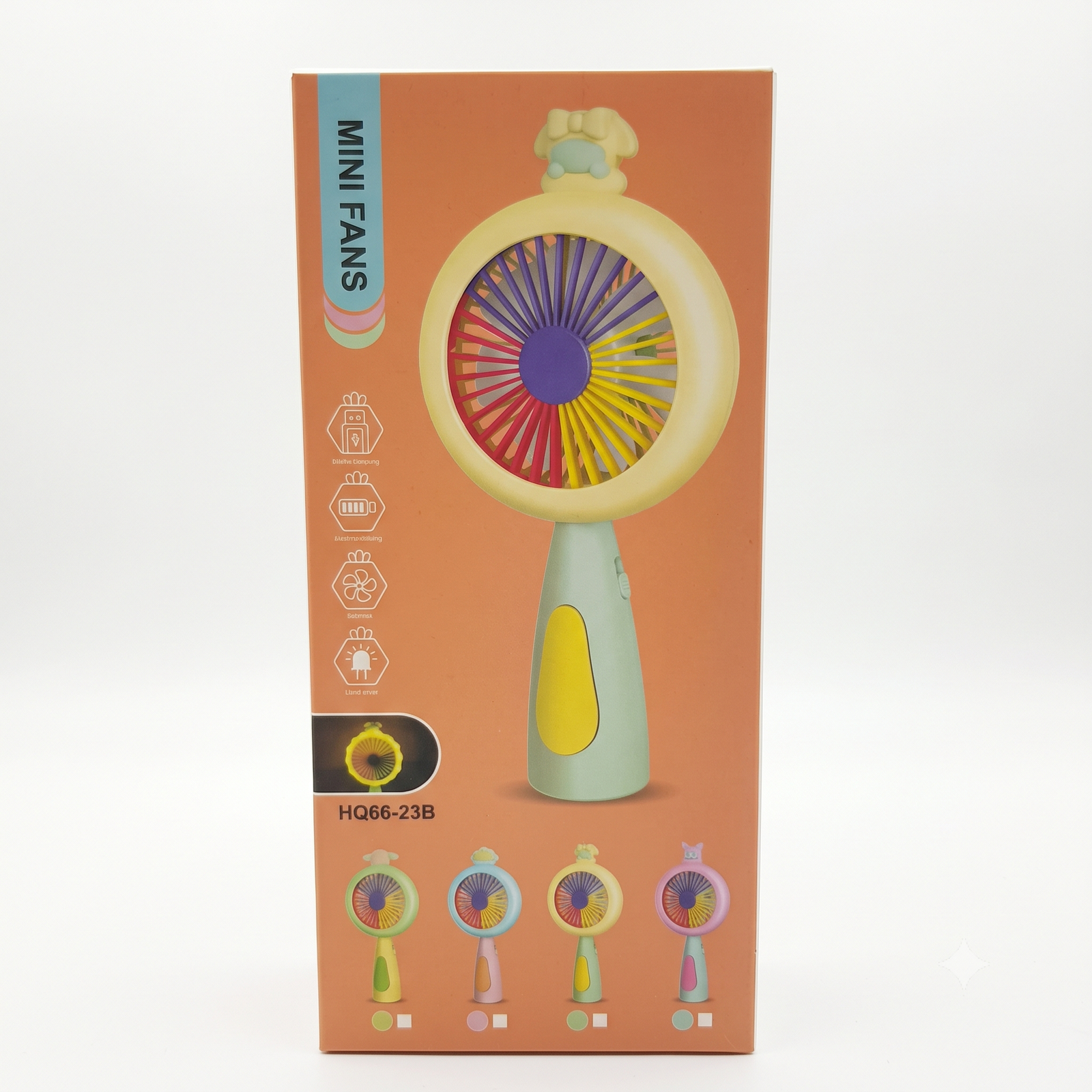Mini Fans HQ66-23B – Colorful Handheld Fan with Night Light - Image 2