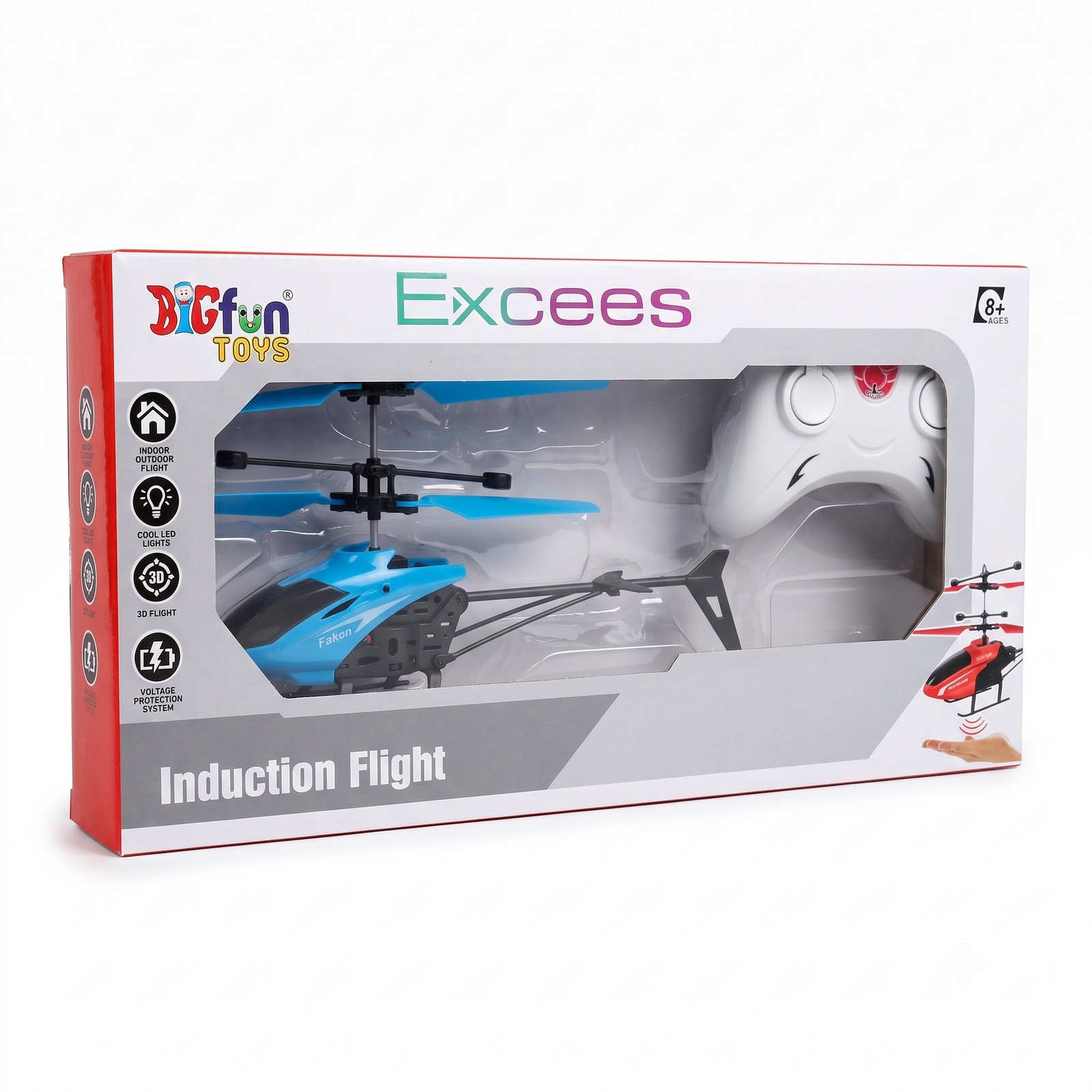 Excees Induction Flight RC Helicopter Toy with Remote Control & LED Lights - Image 2